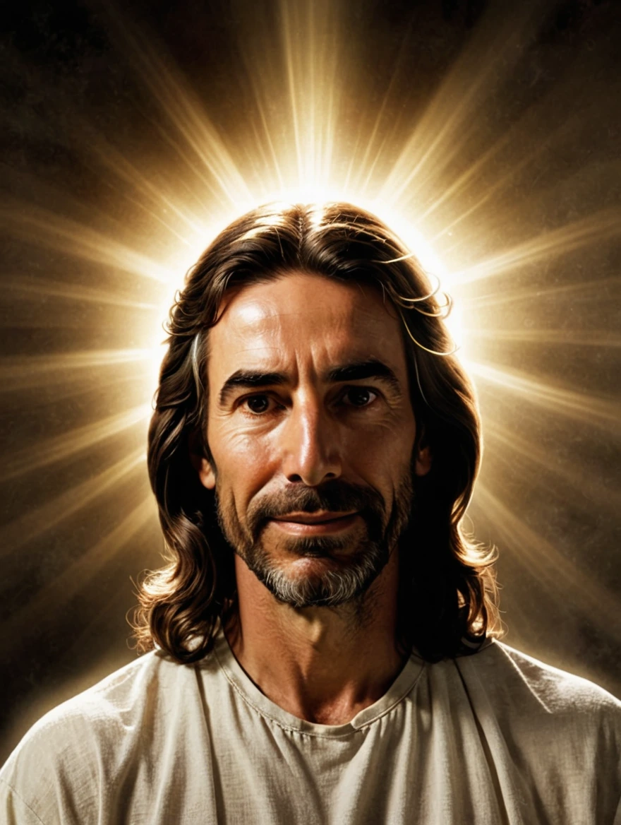 jesus with god beams flashing around head