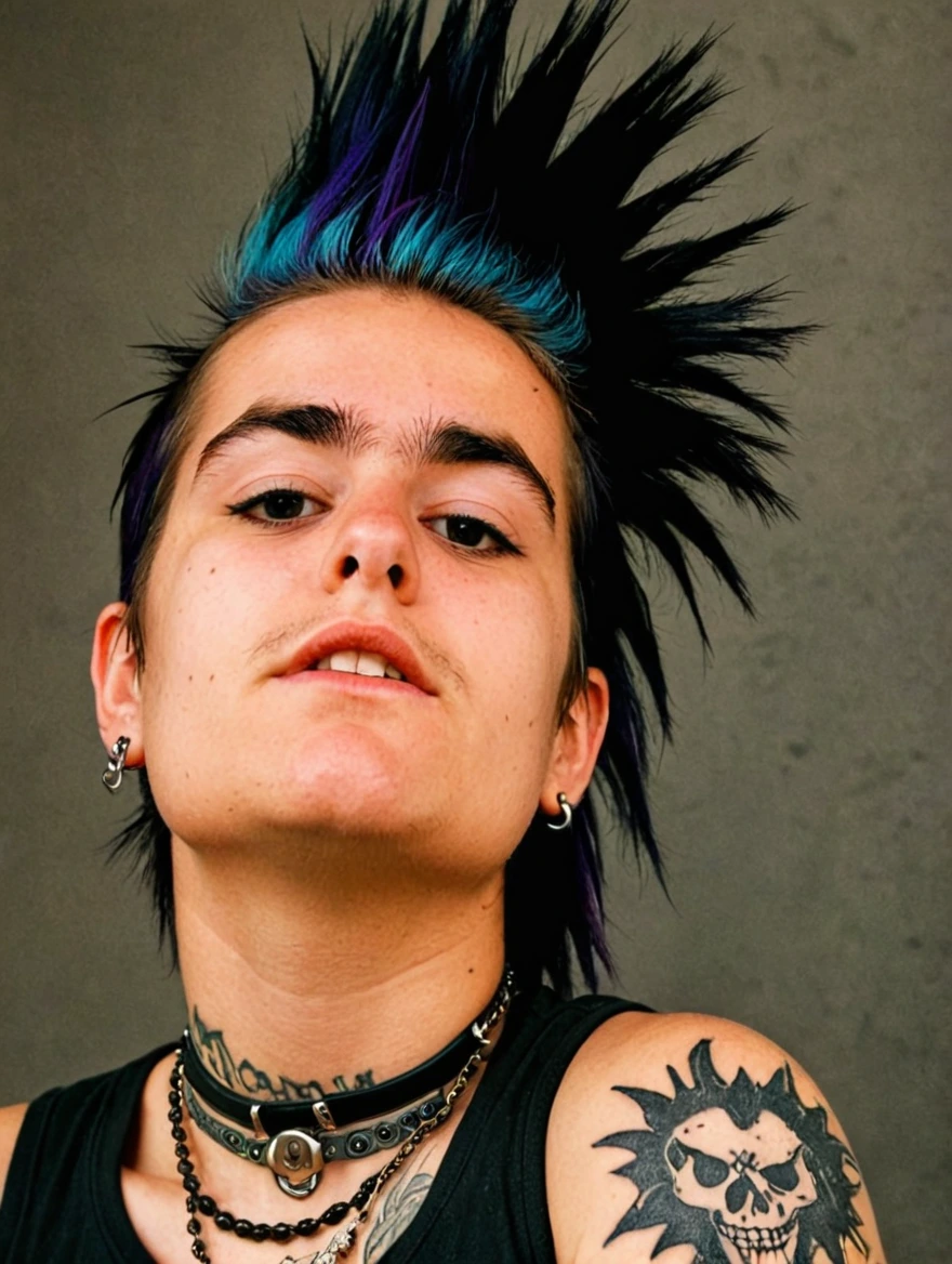 A female punk rocker with tattoos & a mohawk