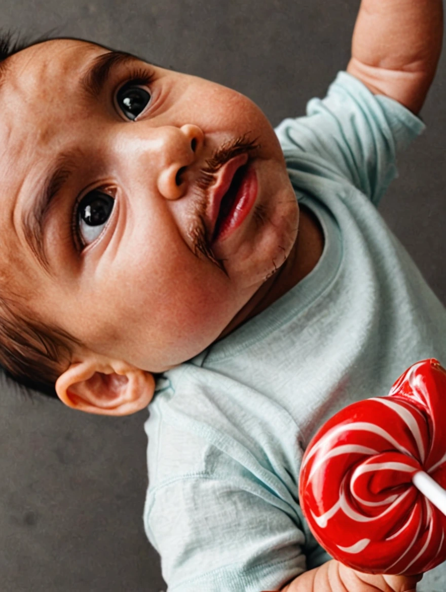 A baby holding a giant lolipop