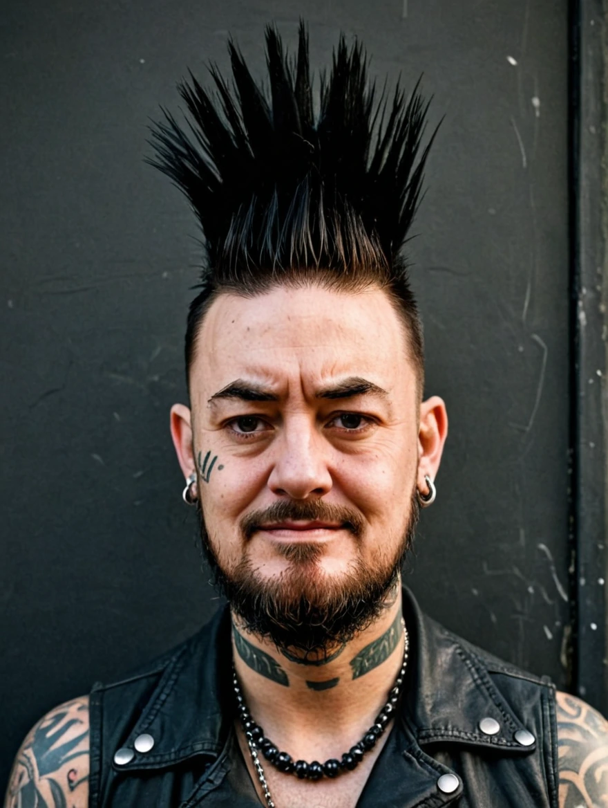 A male punk rocker with tattoos & a mohawk