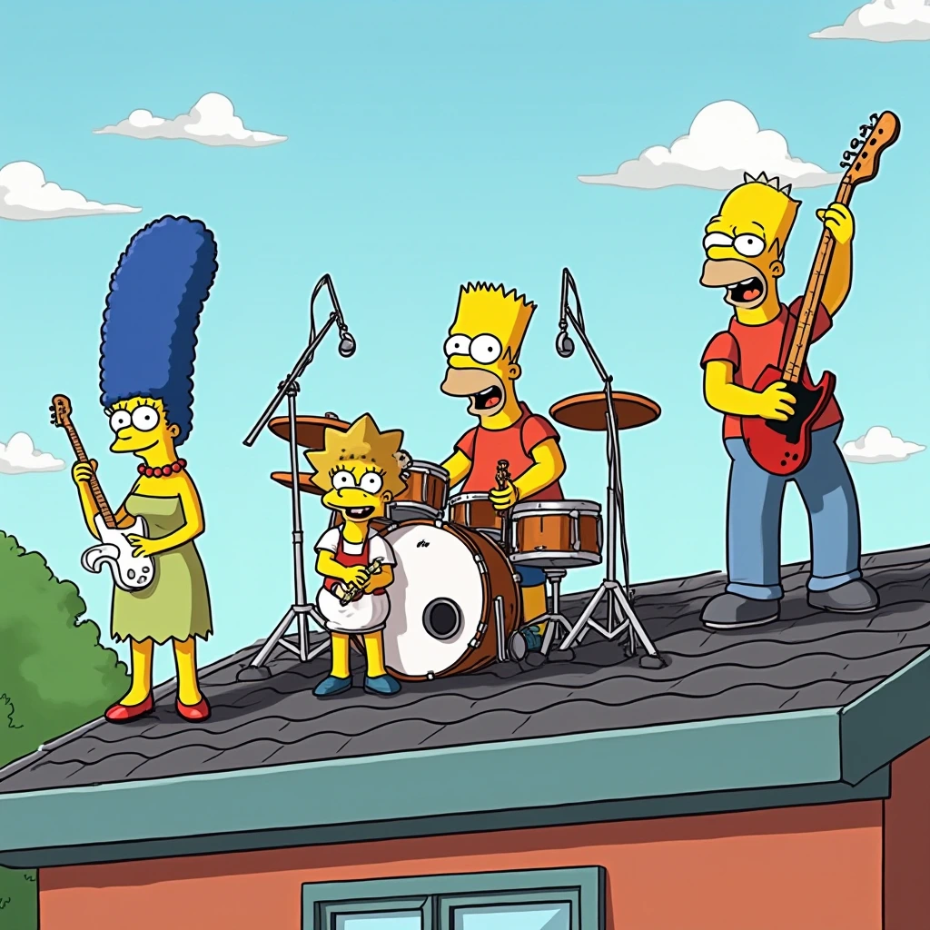 band on roof named The Simpsons.