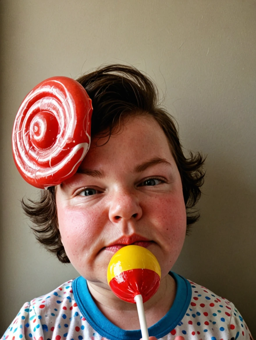 A baby holding a giant lolipop