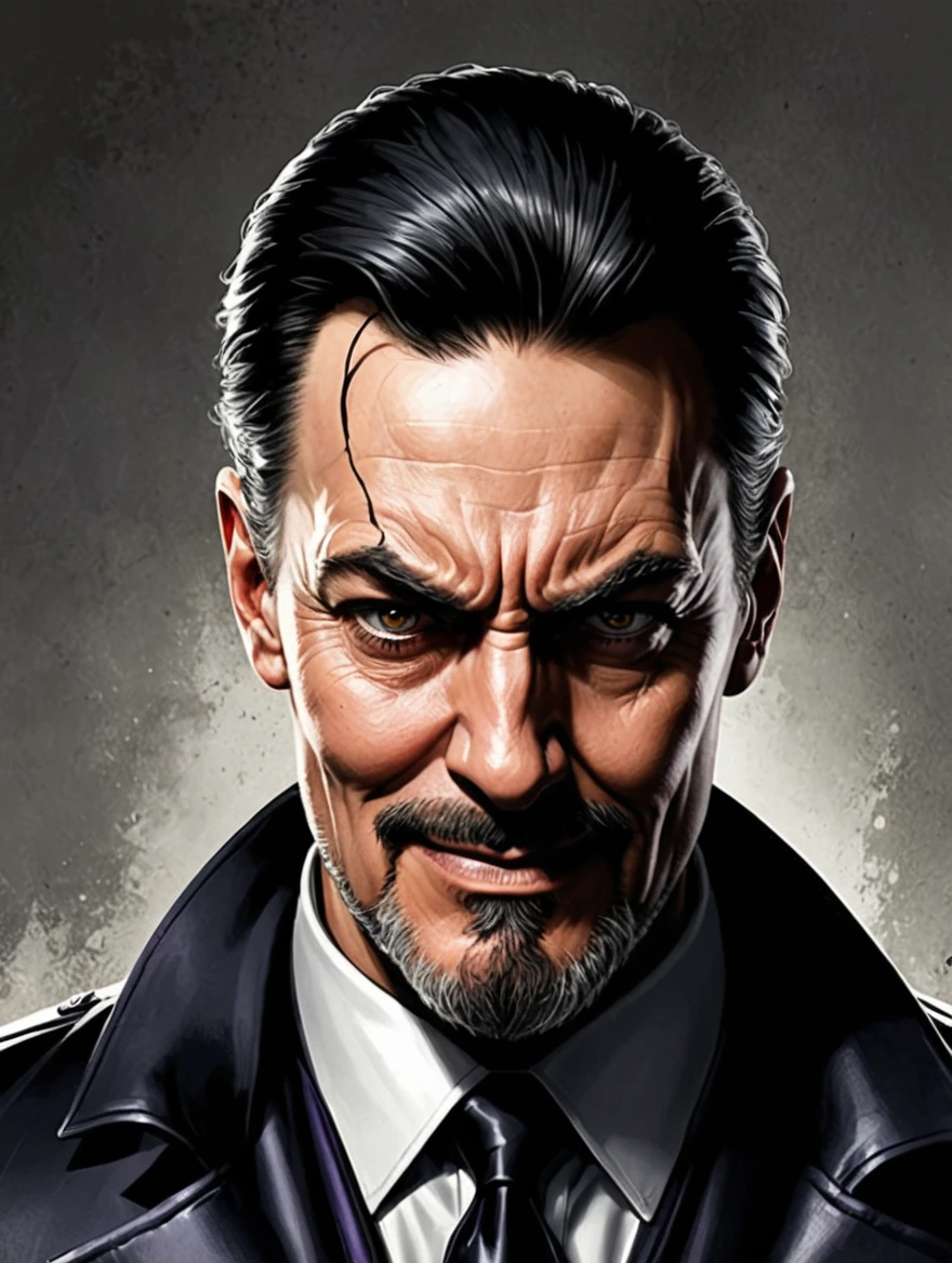 a male evil villain in style of comic book art