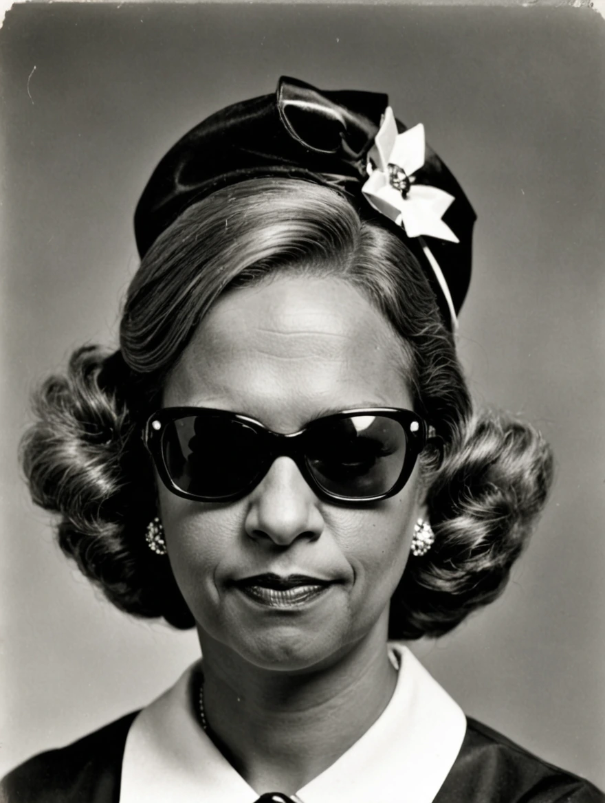 A female doo-wop cheerleader from the 1950s