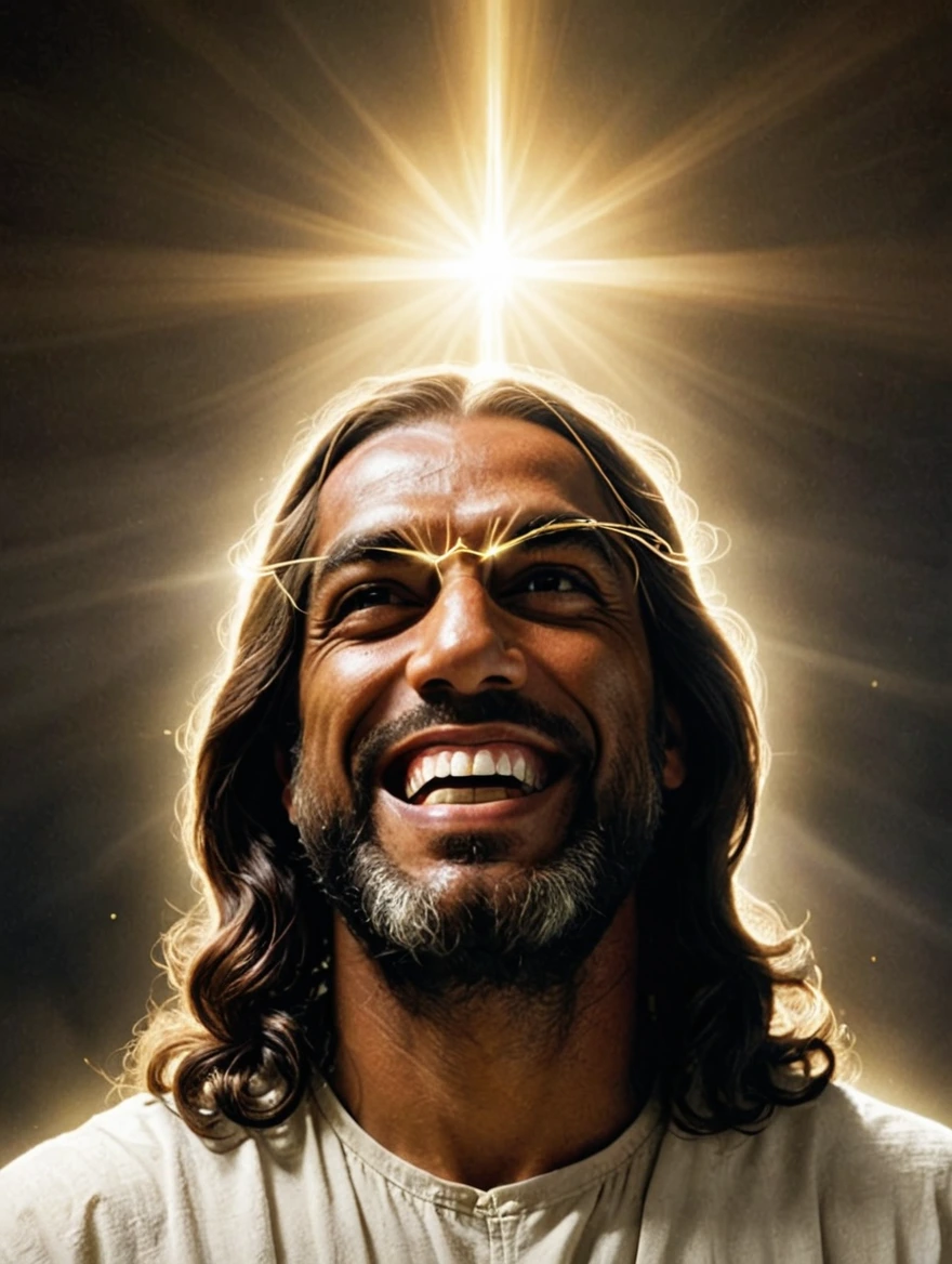 jesus with god beams flashing around head