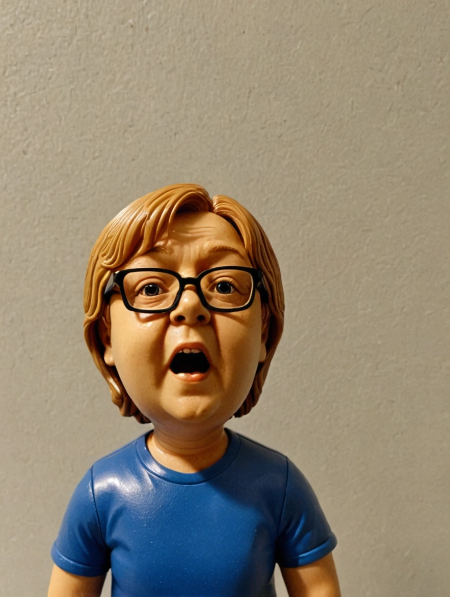 A plastic bobblehead doll with a big head