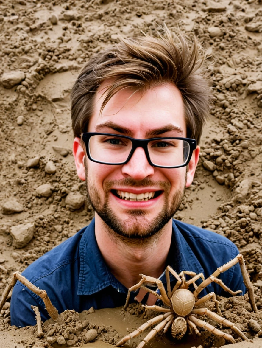 sinking in quicksand with large spiders crawling