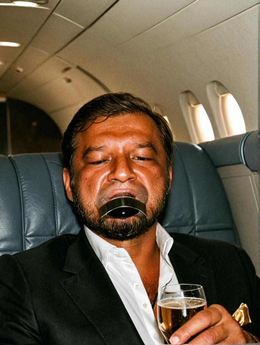 man drinking champagne on a private jet