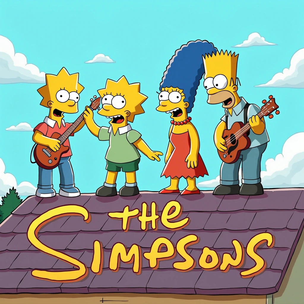 band on roof named The Simpsons.