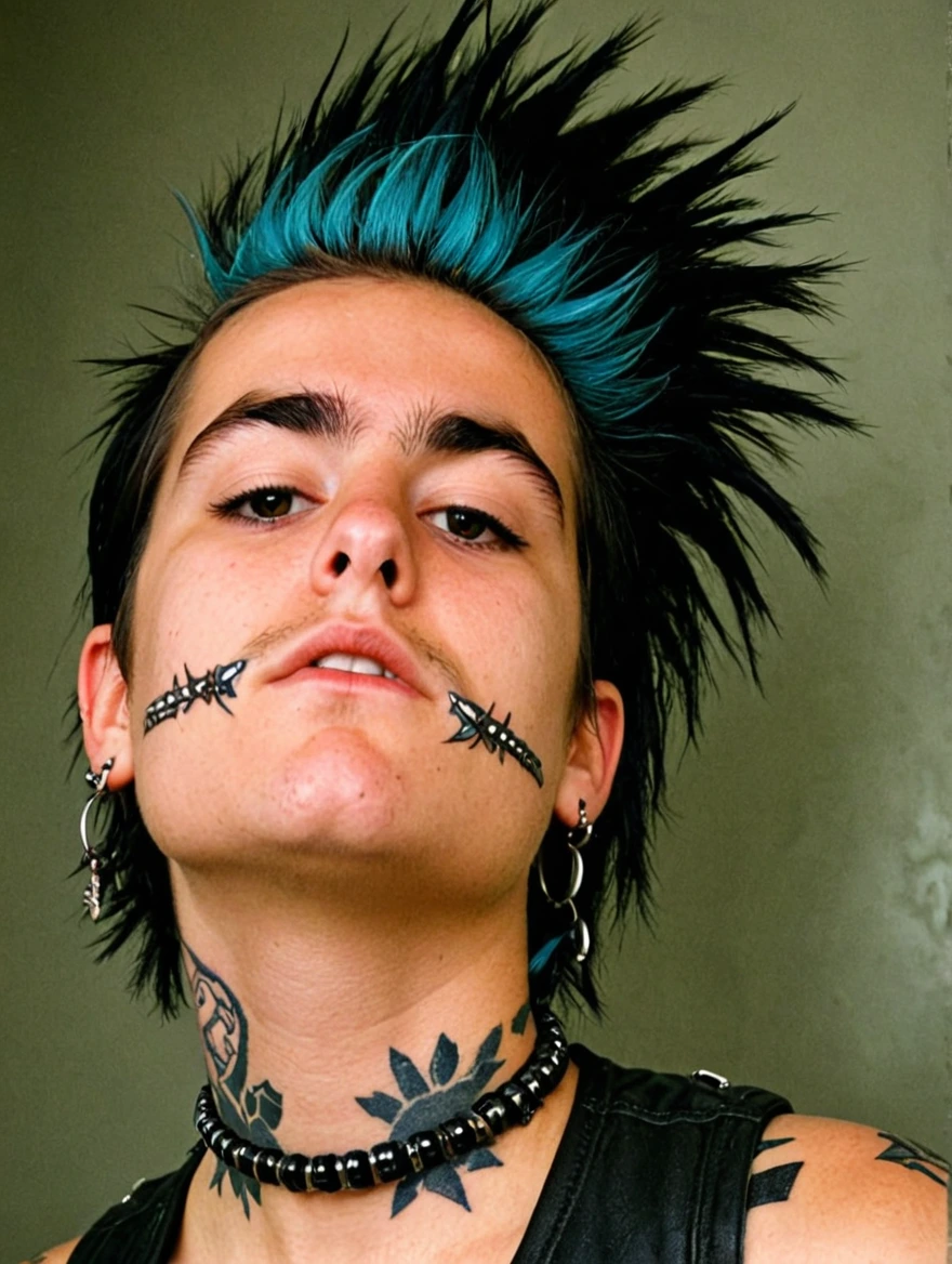 A female punk rocker with tattoos & a mohawk