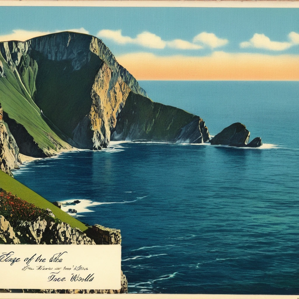 Postcard with text "Edge of the world", vintage postcard style,