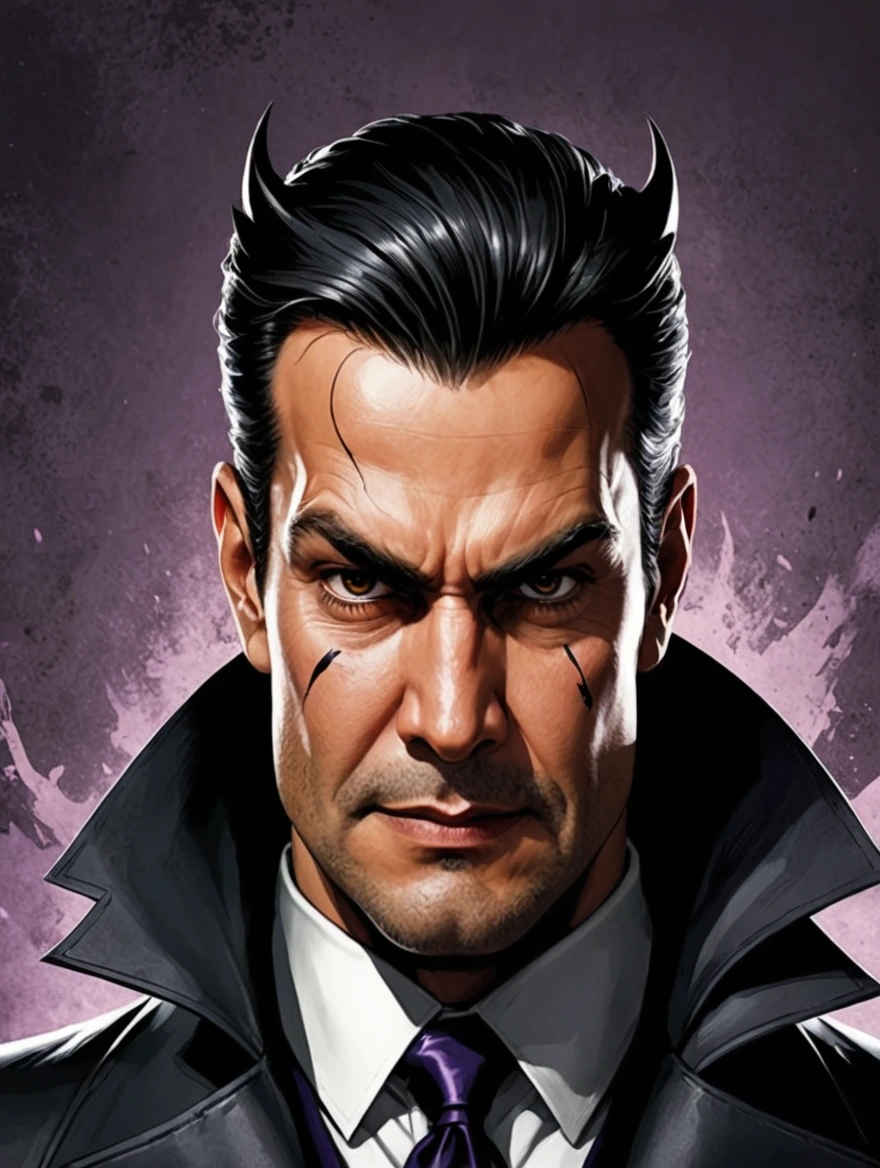 a male evil villain in style of comic book art