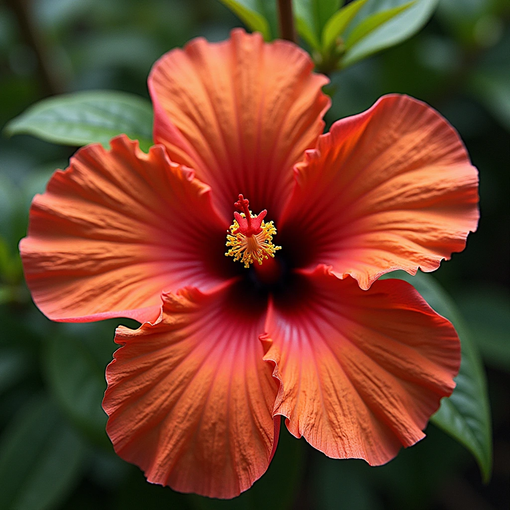 Zoomorphic hibiscus, macro photo in the style of Robert Crumb, Stanley George Miller, and Arnulf Rainer.