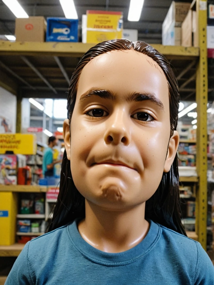 A plastic bobblehead doll with a big head