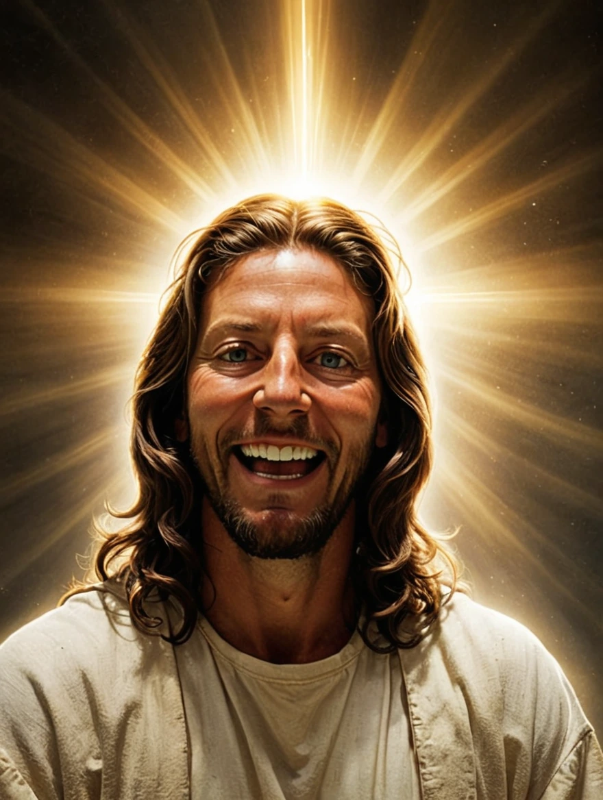 jesus with god beams flashing around head