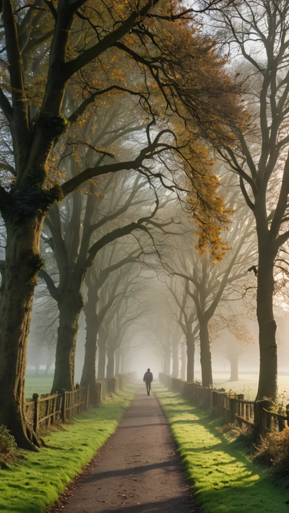 Placid and lovely calming walk in crisp misty morning weather