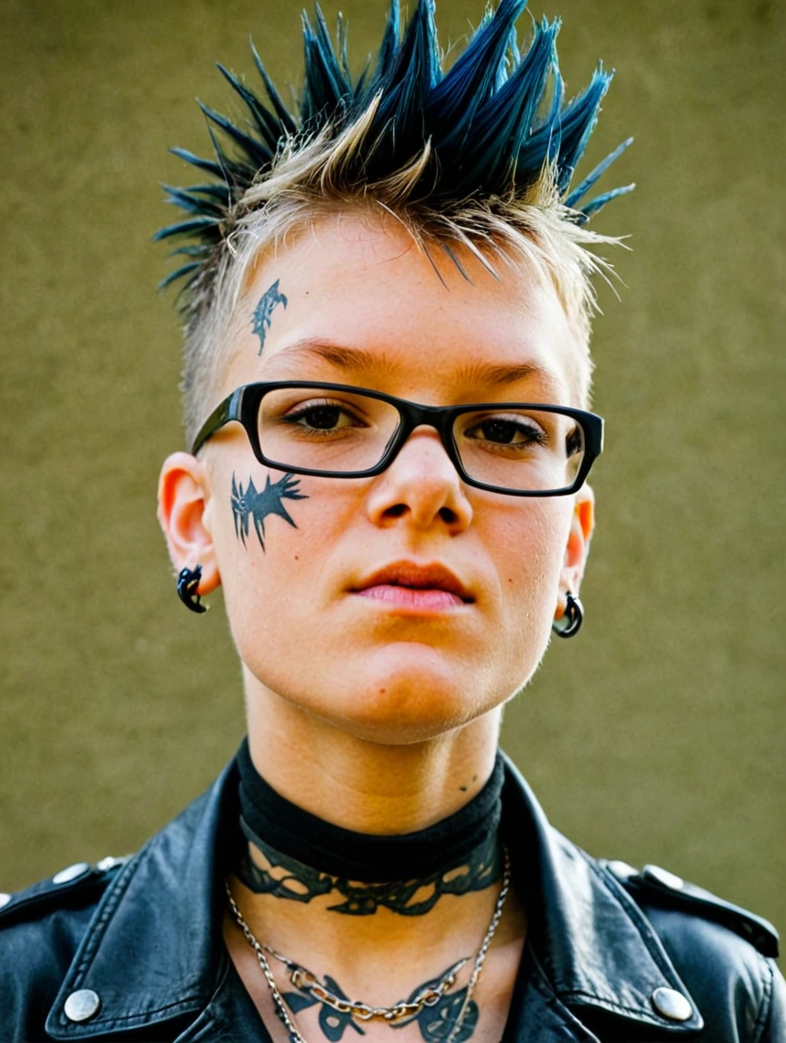 A female punk rocker with tattoos & a mohawk