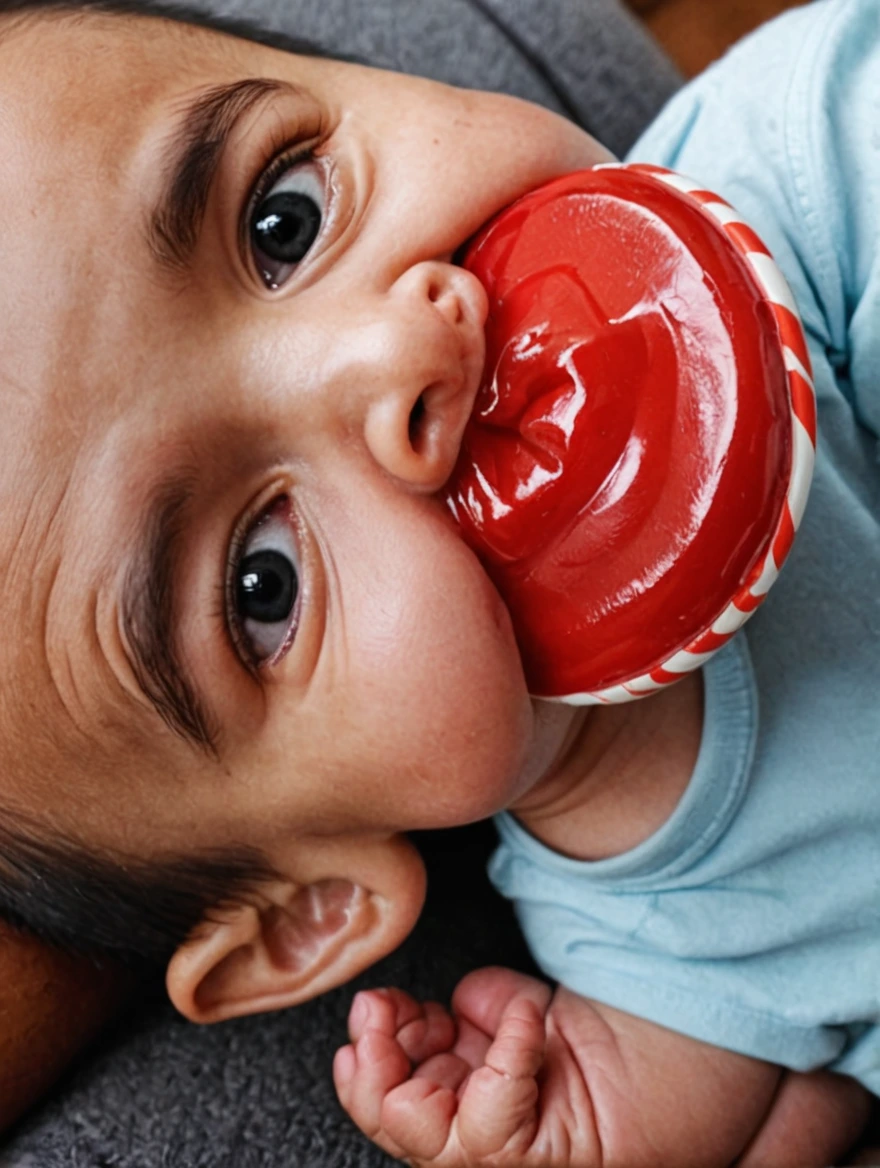 A baby holding a giant lolipop