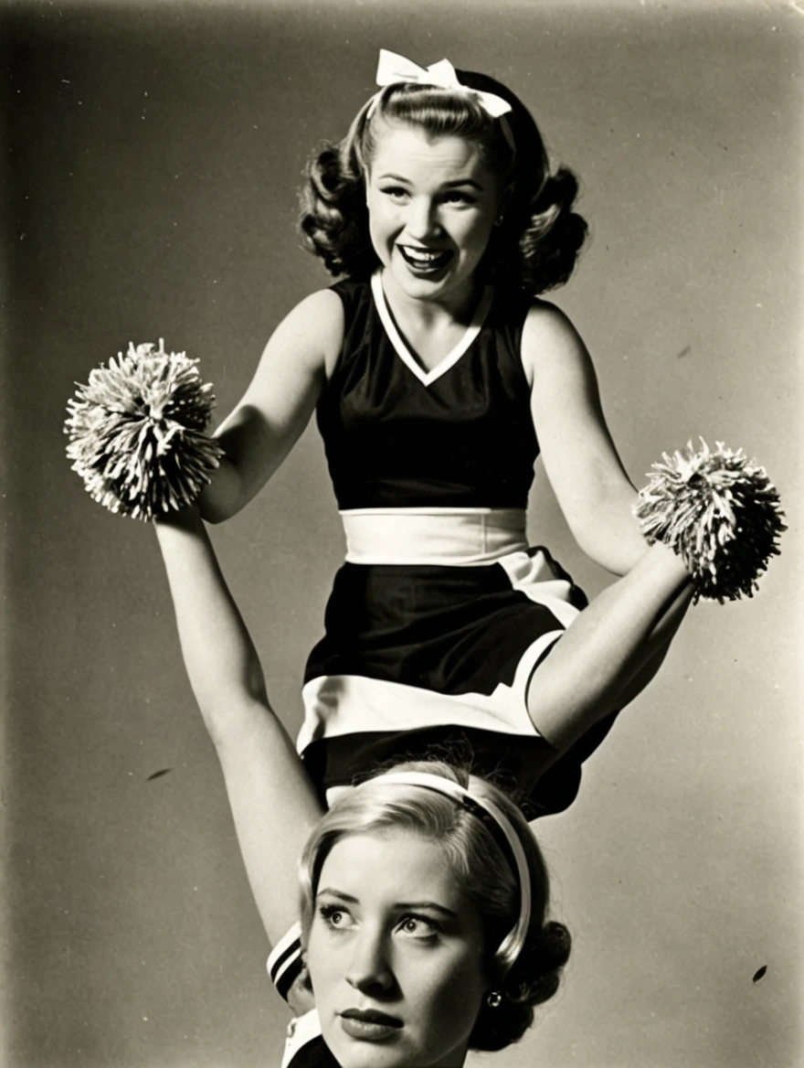 A female doo-wop cheerleader from the 1950s