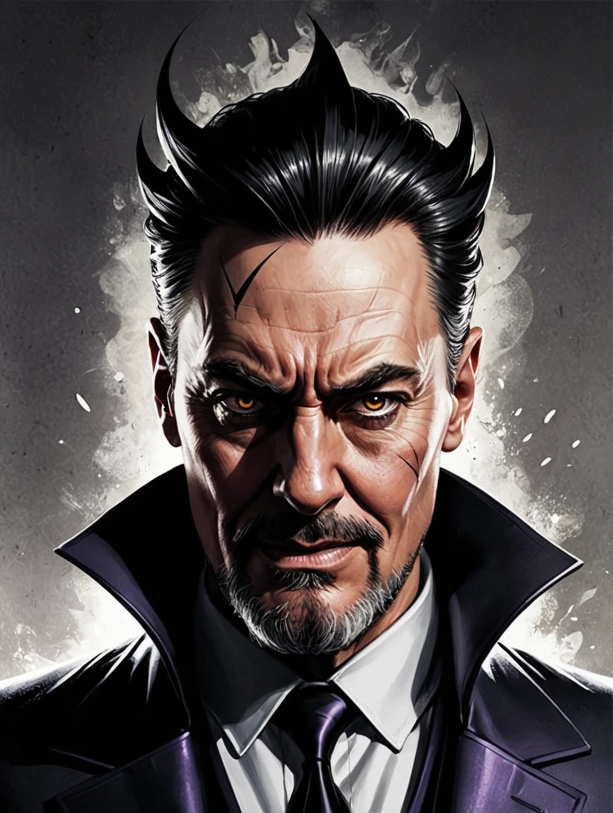 a male evil villain in style of comic book art