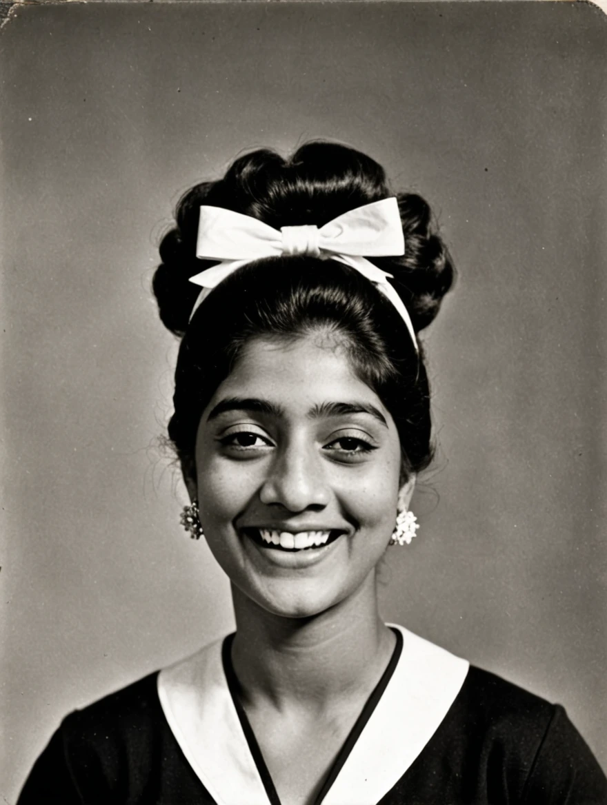 A female doo-wop cheerleader from the 1950s