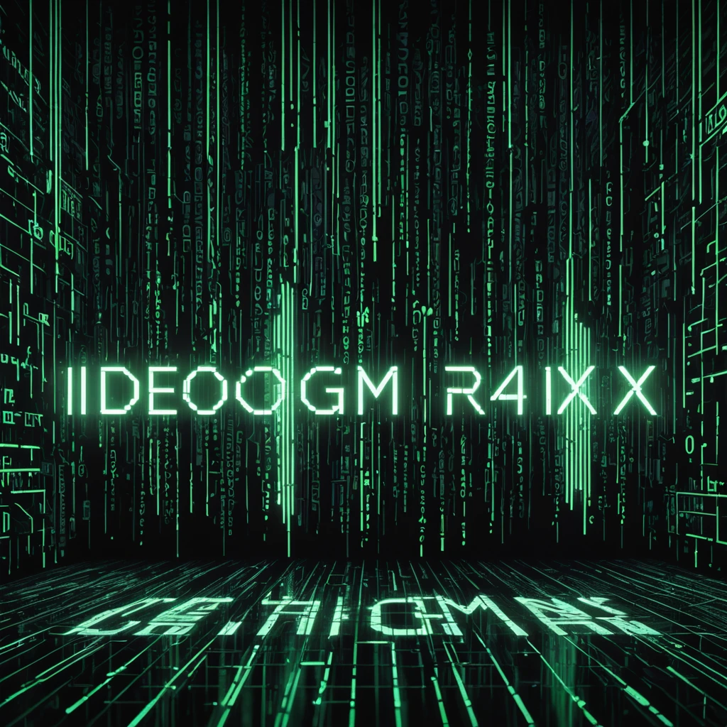 The matrix code with bold, futuristic typography that reads "IDEOGRAM IS ON REMIX", set against a dynamic  game of thrones background of glitching code snippets and neon lights, creating a cyberpunk aesthetic reminiscent of a high-tech hacking scene in a sci-fi movie.