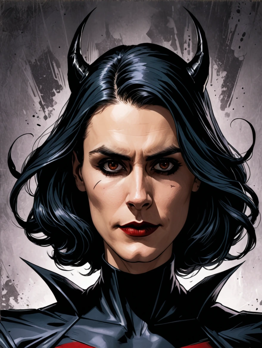 a female evil villian in style of comic book art