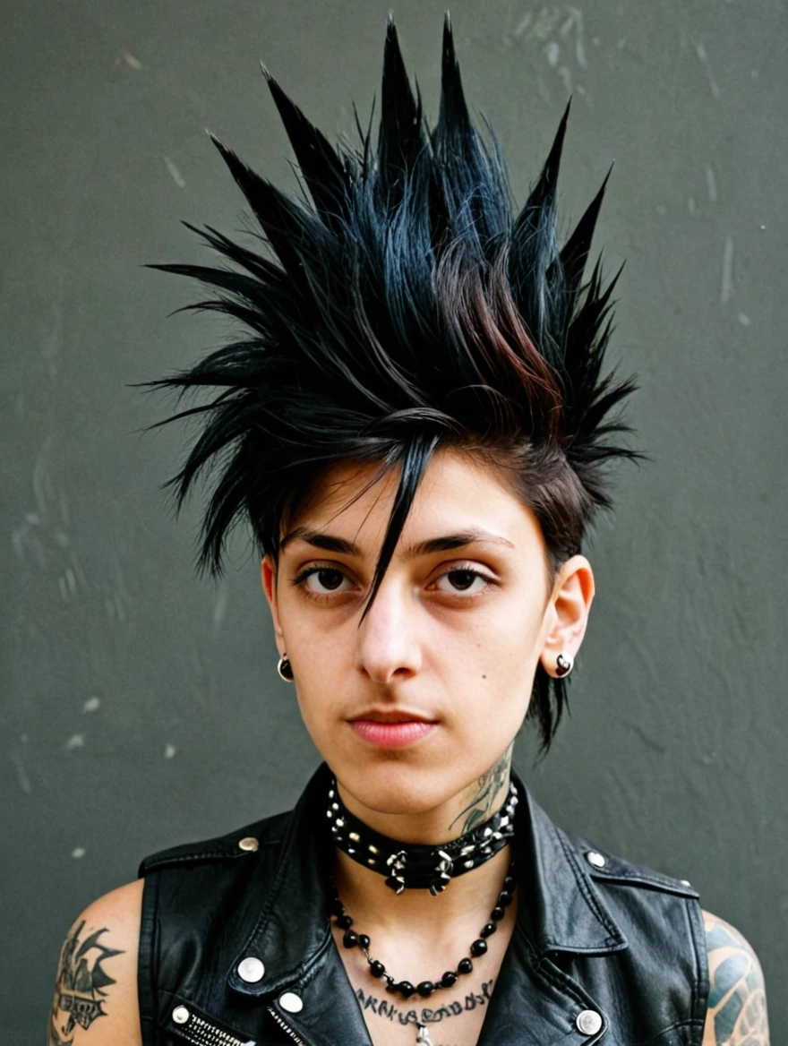 A female punk rocker with tattoos & a mohawk