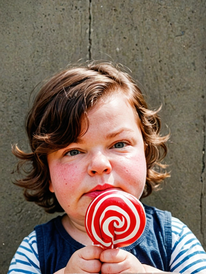 A baby holding a giant lolipop