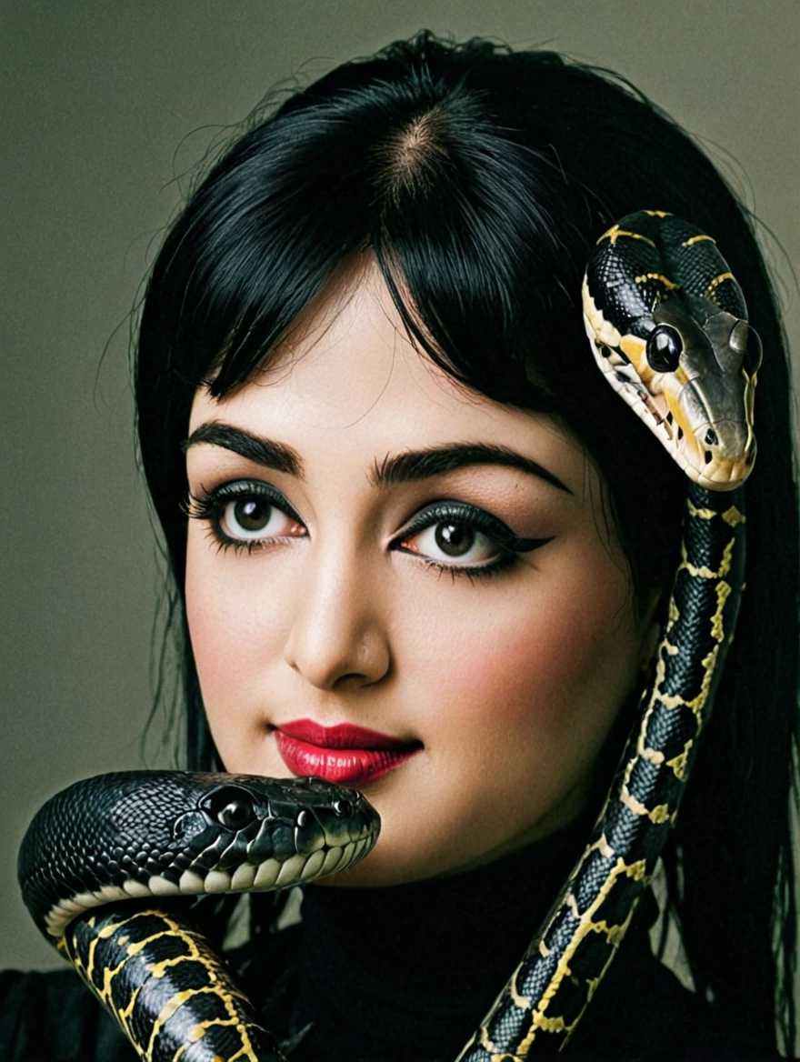 A female goth with piercings and a pet snake