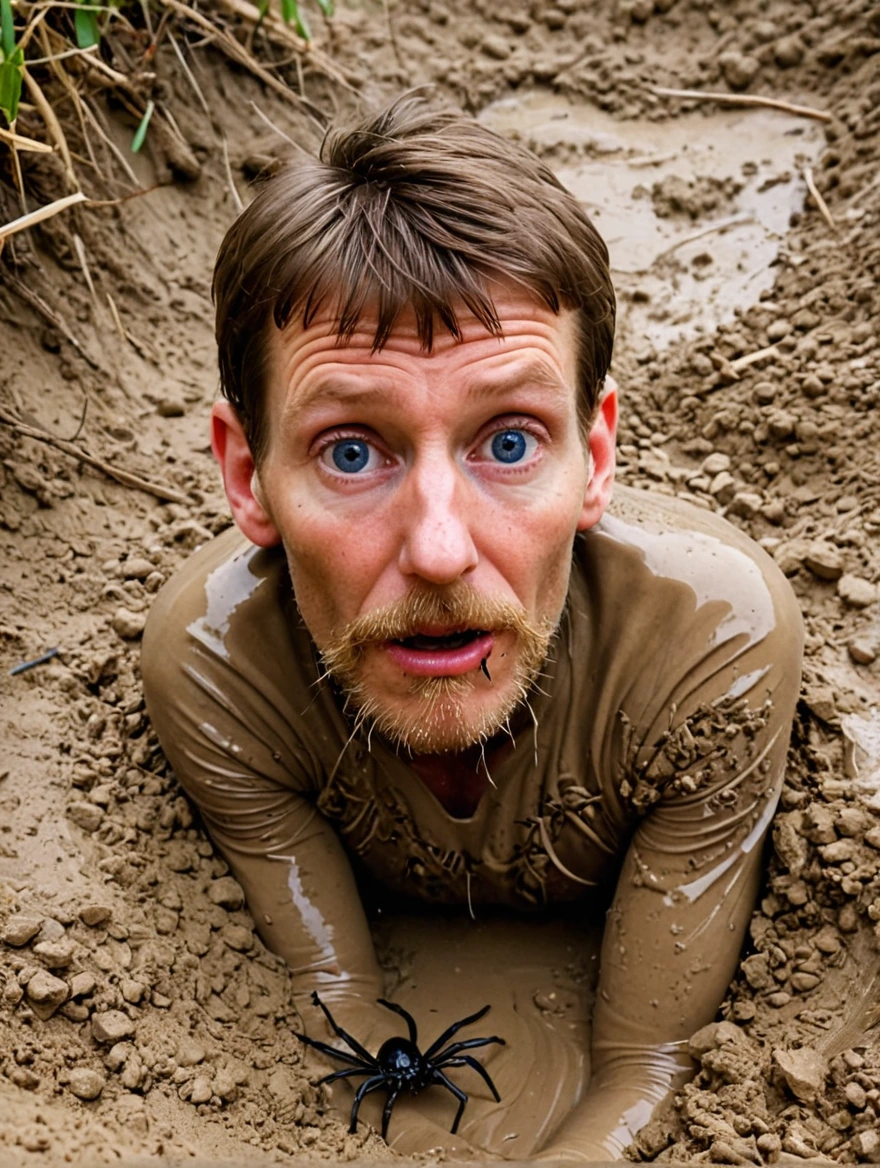 sinking in quicksand with large spiders crawling