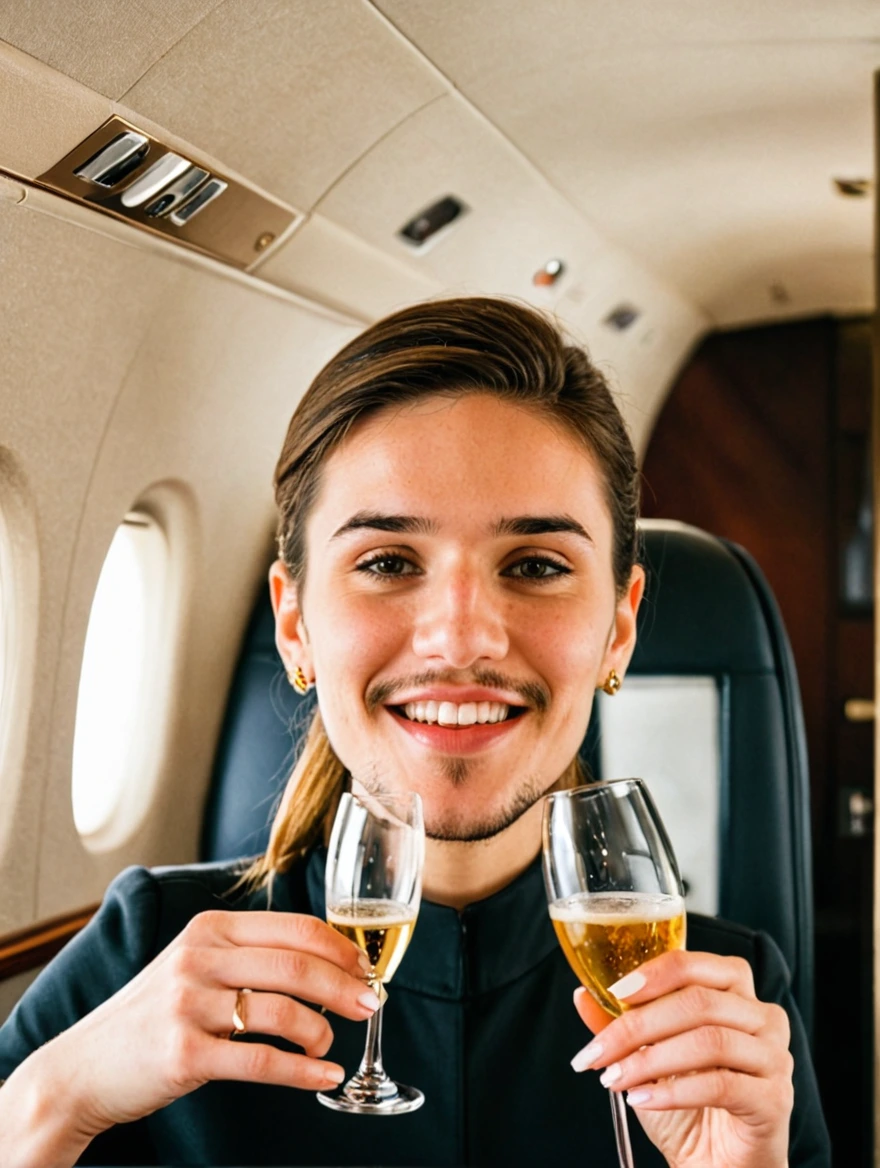 woman drinking champagne on a private jet