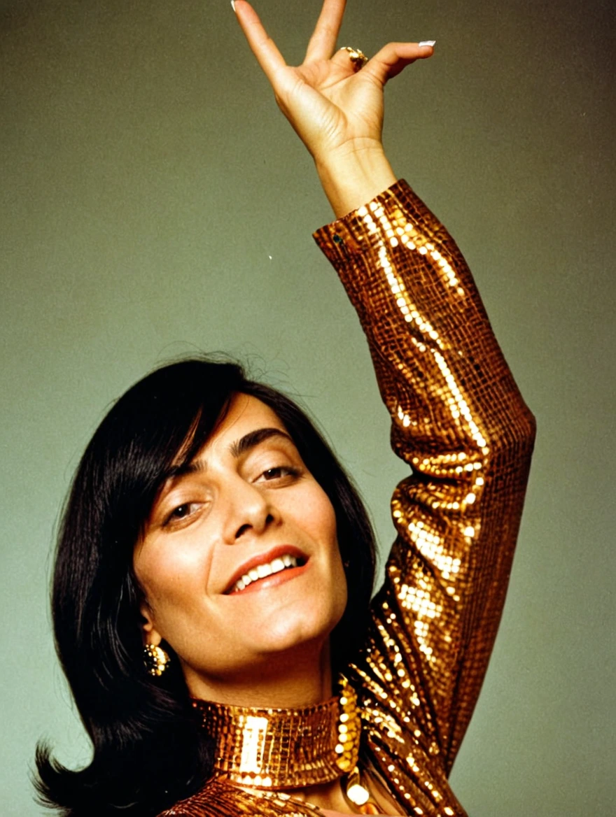 A female 1970s disco dancer