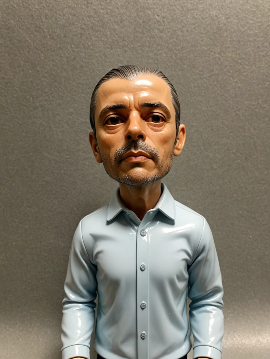 A plastic bobblehead doll with a big head