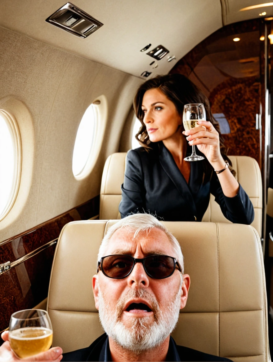 woman drinking champagne on a private jet