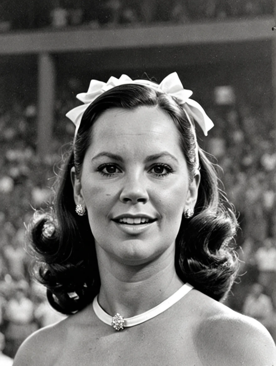 A female doo-wop cheerleader from the 1950s