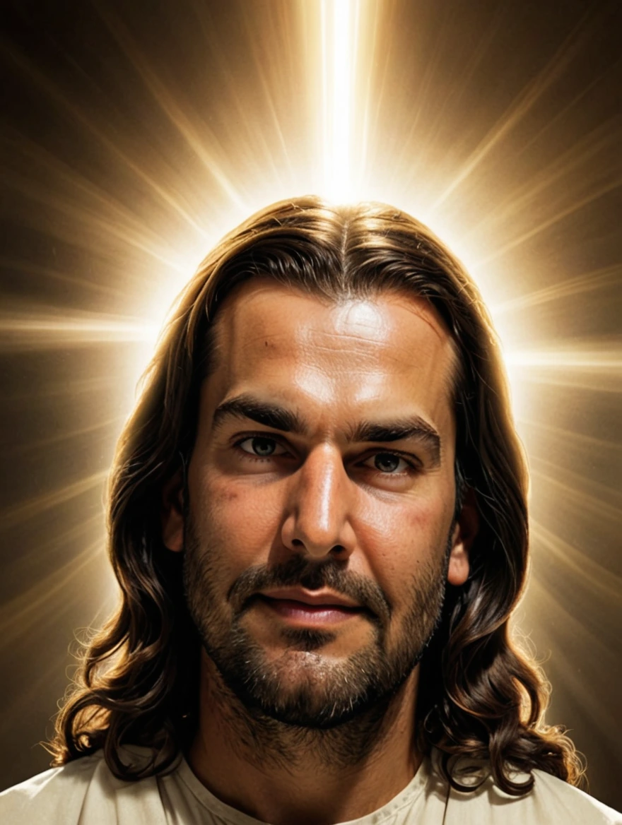 jesus with god beams flashing around head