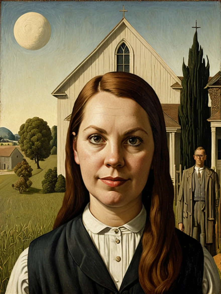 female in American Gothic by Grant Wood