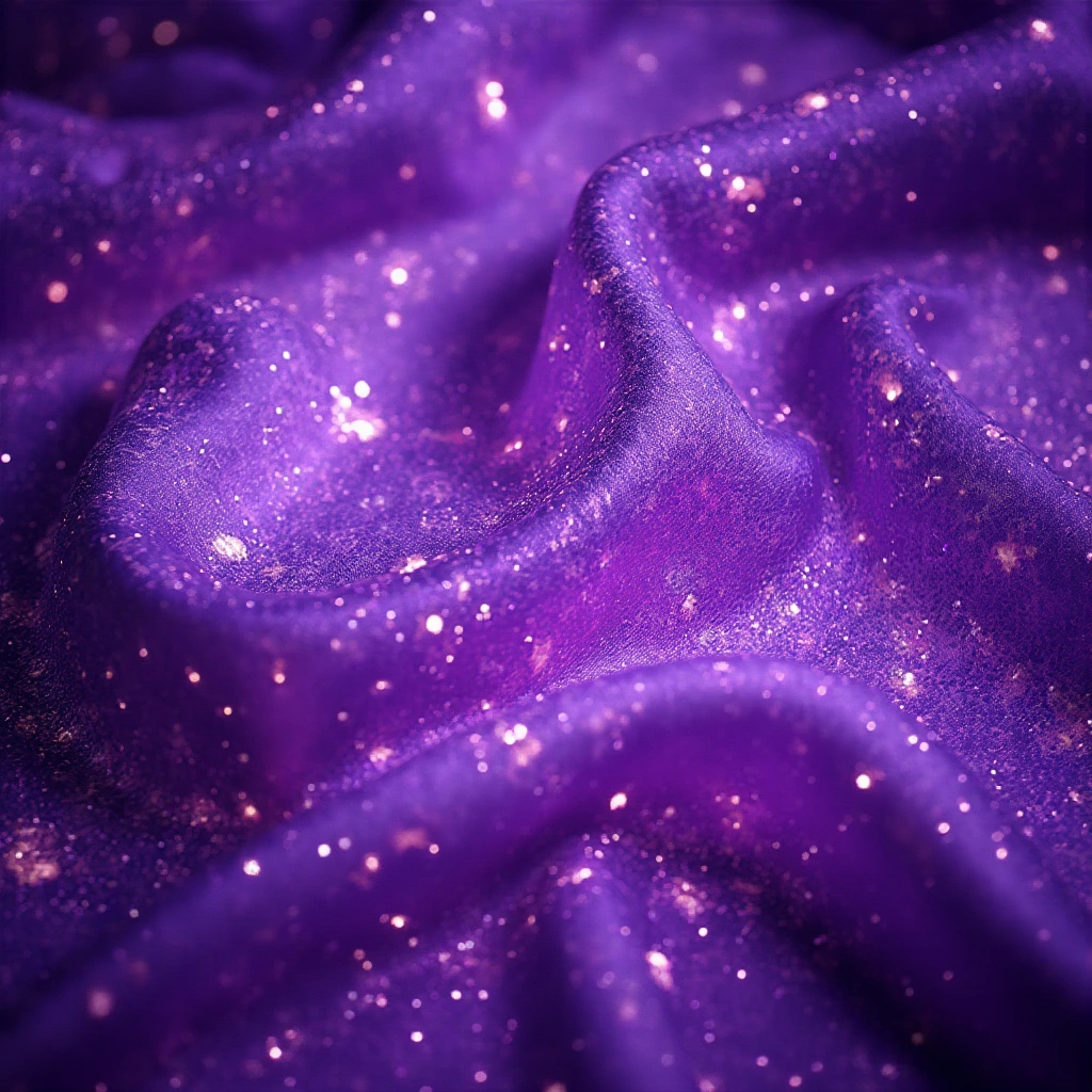 A luxurious purple silk fabric adorned with intricate micro pointillism patterns, illuminated by soft backlighting, creating a mesmerizing and elegant visual display.