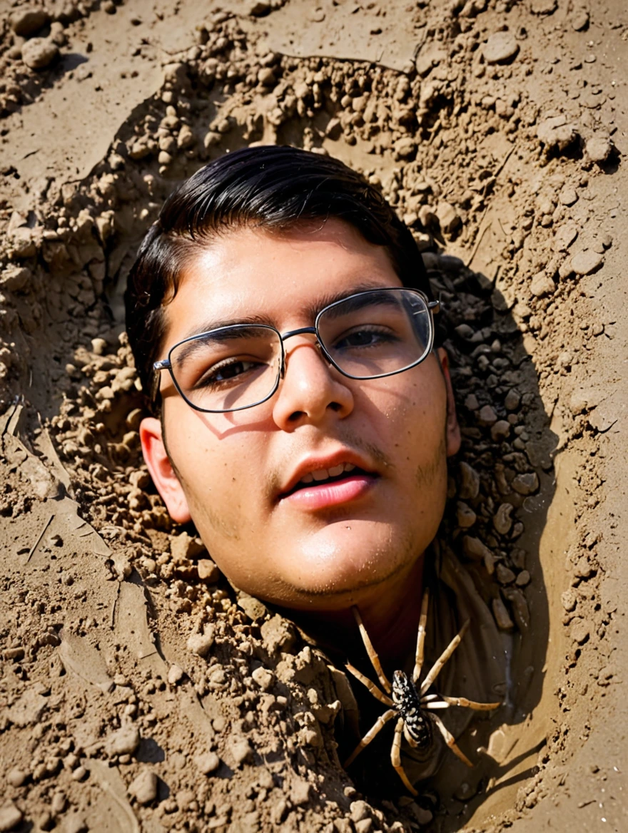 sinking in quicksand with large spiders crawling