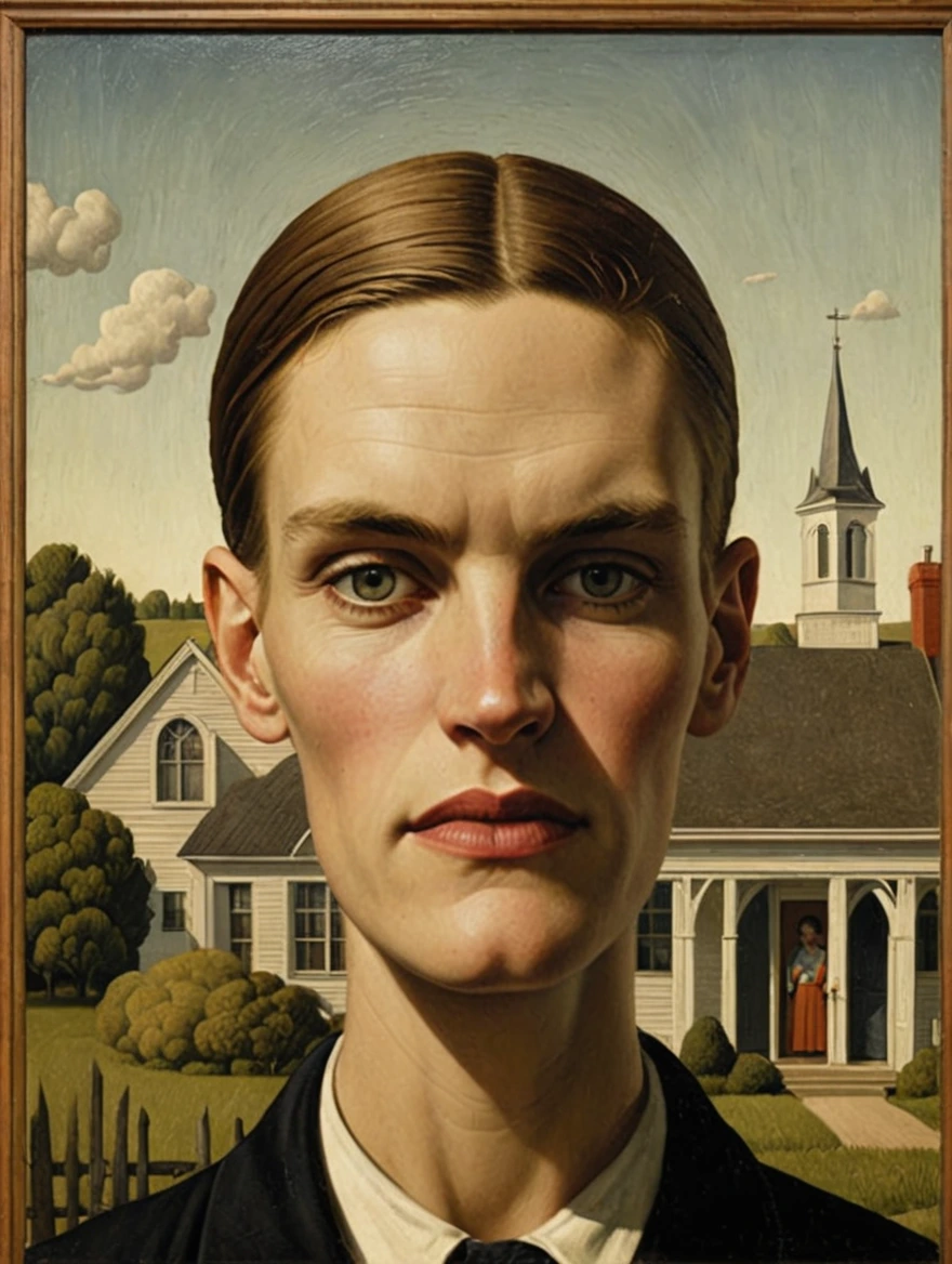 female in American Gothic by Grant Wood