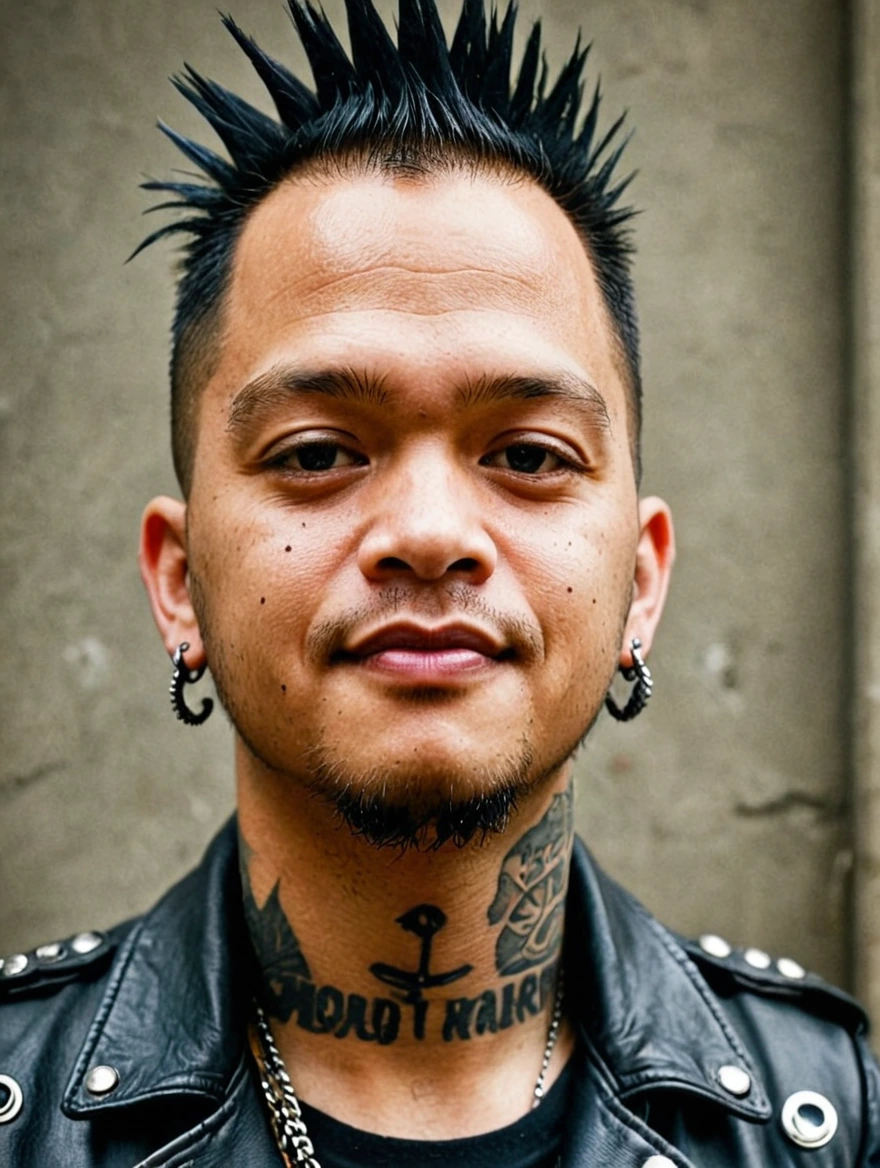 A male punk rocker with tattoos & a mohawk