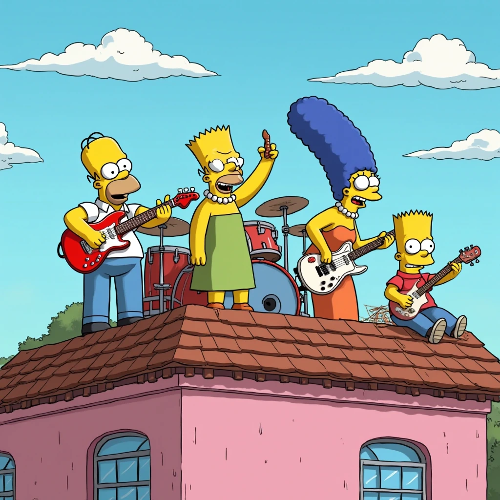 band on roof named The Simpsons.