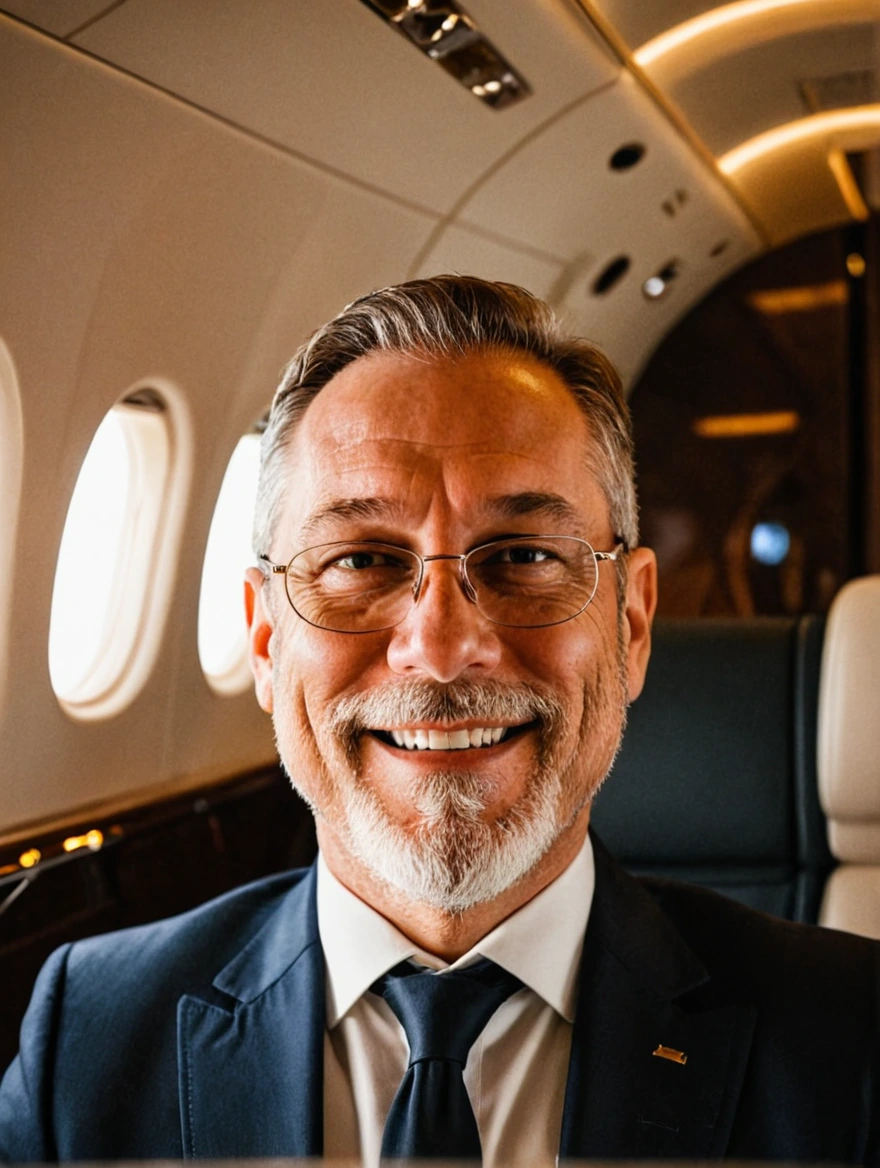 man drinking champagne on a private jet