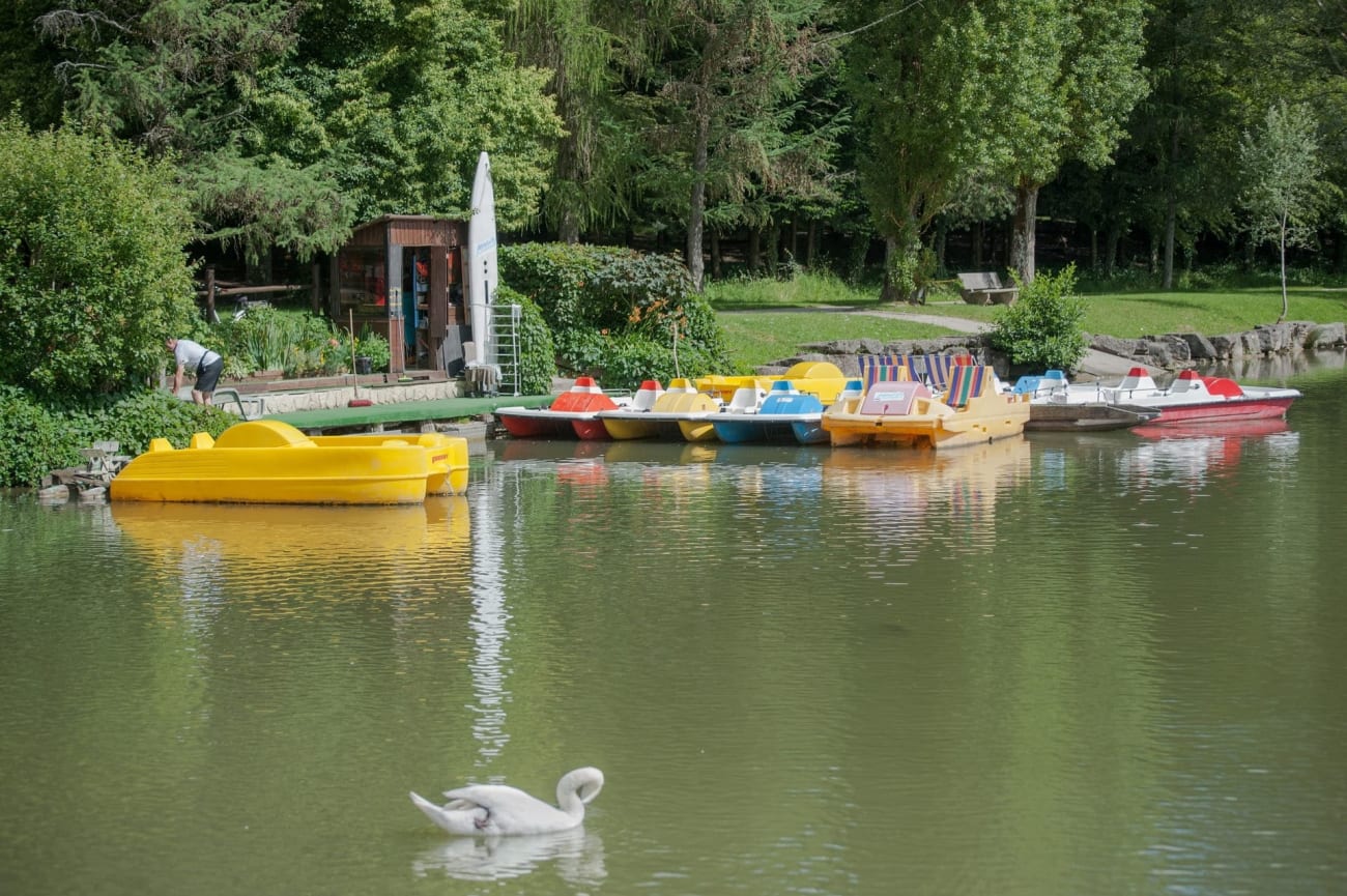 Randonnée lacs de Contrexéville : lac avec pédalos et cygne