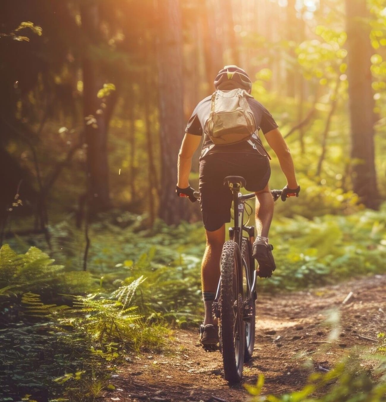 Photo d'un cycliste roulant dans la forêt de Bouconne.