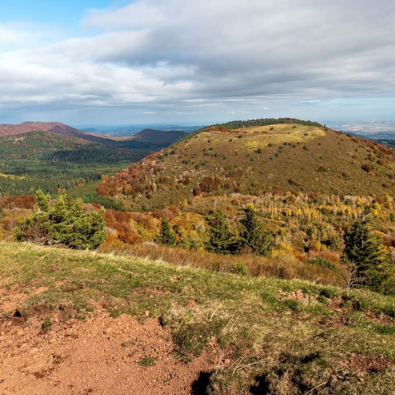 Randonnée puy des Goules : vue sur le puy recouvert de forêts d'automne