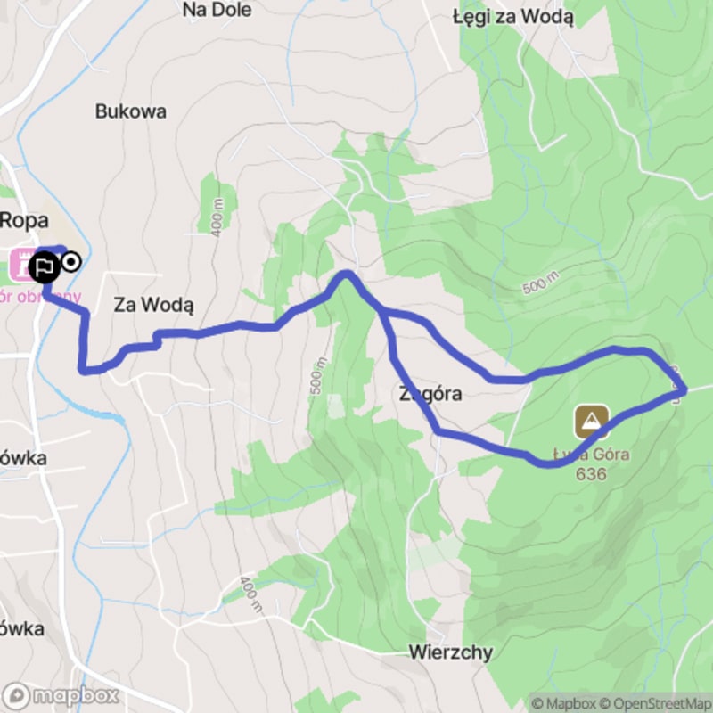 Ścieżka wzdłuż rzeki Ropa - 7,1 km, poziom trudności średni, Ropa jako punkt wyjścia. - Ropa