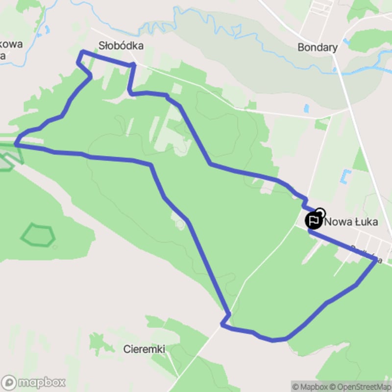 Ścieżką przez Nową Łukę na poziomym terenie o dystansie 9,2 km i poziomie trudności średniej. - Nowa Łuka