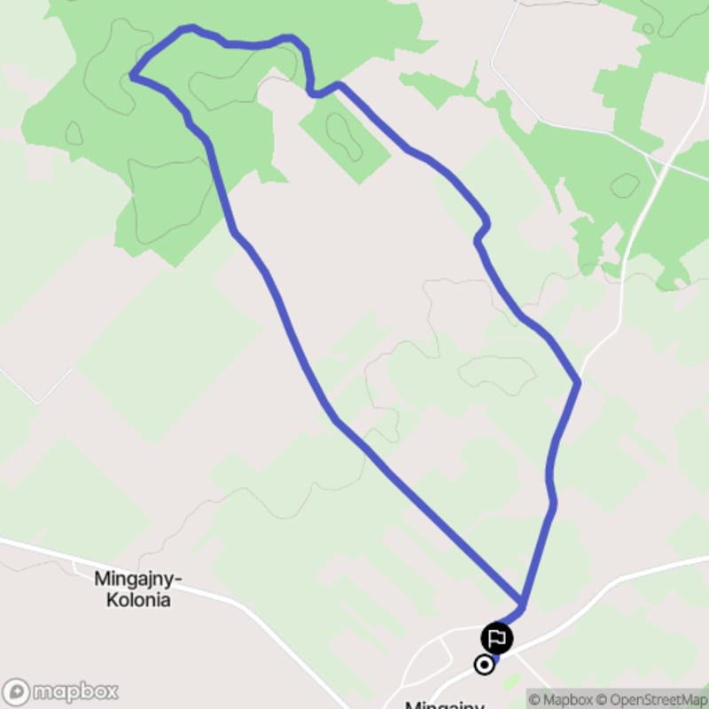 Łatwa, 6.8km trasa turystyczna rozpoczynająca się w Mingajnych - Spokojne Wycie do lasu na Wzgórzach Bielańskich - Mingajny
